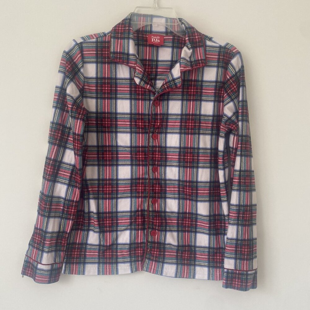 Family PJ’s Festive Holiday Christmas Party Button Plaid Front Blouse